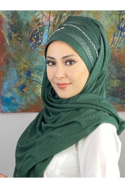 BUTİKAMBAR Simli Boncuk Detaylı El İşi Drapeli Şal