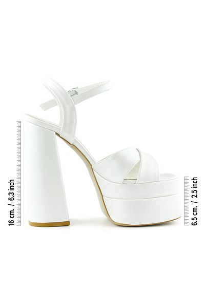 Erkan Saçmacı Whitney Pearl White Open Front Back Double Platform Strap Evening Dress Bridal Shoes