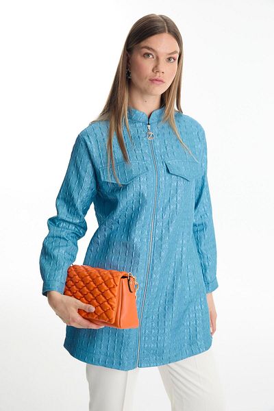 Zühre Jacquard Zippered Aqua Jacket C-0135