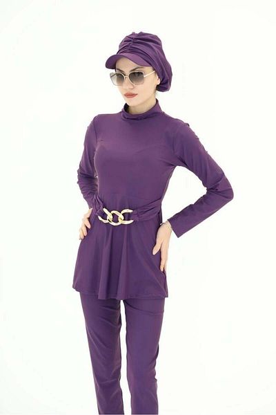 NS Tasarım Tesettür Mayo Fulya Chain Detailed Double Design Hijab Suit Swimsuit