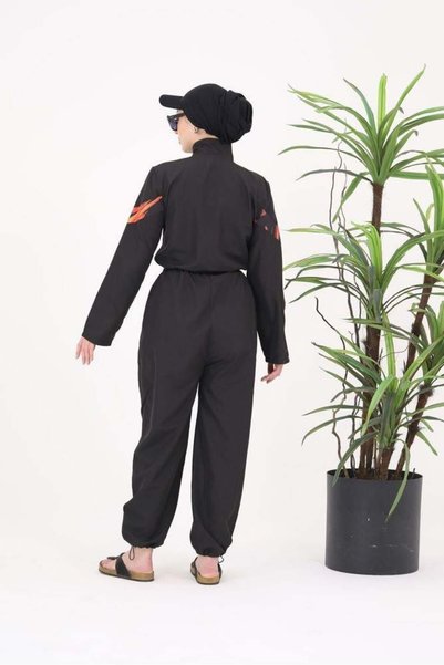 NS Tasarım Tesettür Mayo Floria Flame Stripe Design Hijab Parachute Fabric Jumpsuit Swimsuit