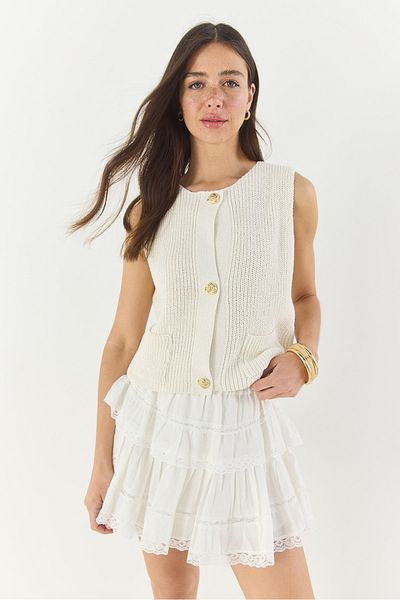 Bianco Lucci Women's Crew Neck Gold Button Detailed Zero Sleeve Knitted Vest Ty251001 60283265