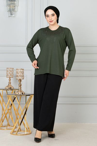 nacar çarşı Women's Plus Size Mother Combed Cotton Blouse