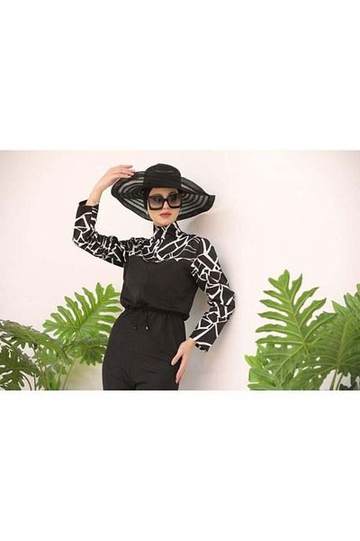 NS Tasarım Tesettür Mayo Dream Geometric Pattern Design Hijab Parachute Fabric Jumpsuit Swimsuit