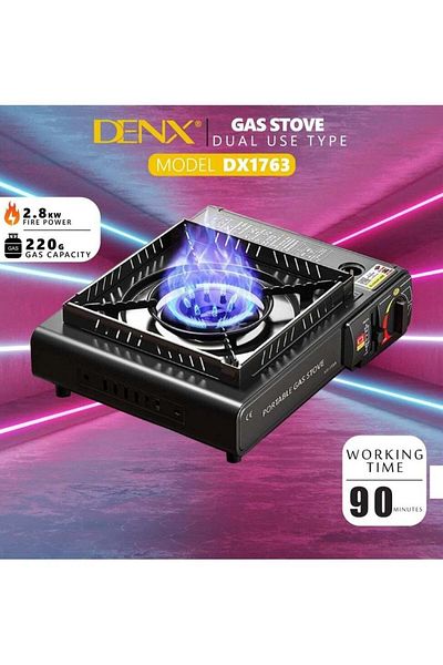 Denx موقد غاز محمول للتخييم والاستخدام الخارجي مقاس 34×28×8 سم