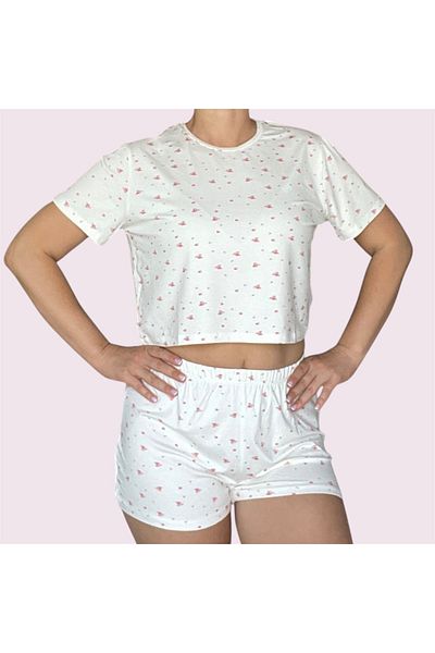 Merlot T-Shirt Shorts Knitted Pajama Set