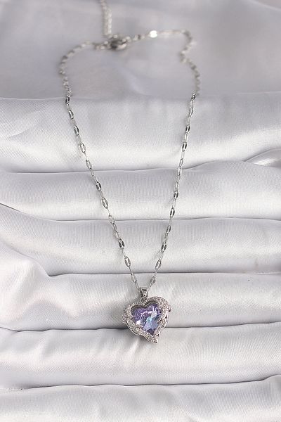 Skygo 316L Steel Silver Color Zircon Stone Purple Heart Model Women's Necklace - Tj-Bko9696