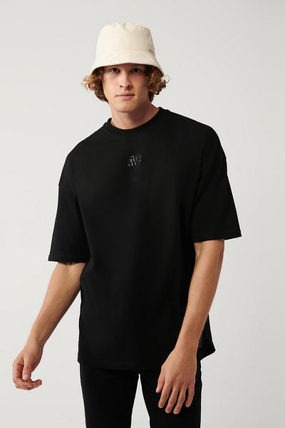 Avva Men's Black 100% Cotton Crew Neck Printed T-Shirt A41Y1325