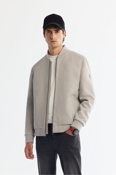 Avva Ανδρικό ανοιχτό γκρι φερμουάρ Suede Look Bomber Thin Coat B 006045