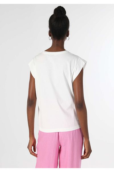 Colin's Tricou alb cu mânecă scurtă pentru femei, cu decolteu rotund, cu croială normală