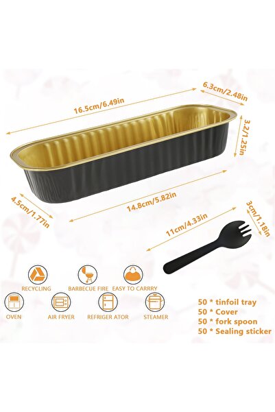 Choice 50 قطعة من قوالب الخبز الصغيرة من النوع A مع أغطية وملاعق 6.8 أونصة قوالب خبز مستطيلة من رقائق الألومنيوم Reus