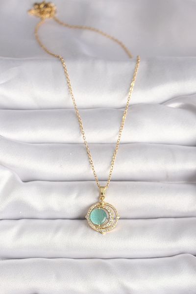 Skygo 316L Steel Gold Color Zircon Stone Green Pearlescent Crescent Model Women's Necklace - Tj-Bko9706