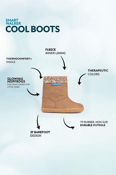 HOPFRÖG Καφέ Smart Walker Cool Boots - Παιδικές μπότες δρυός με μονό πόδι