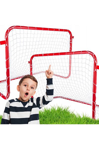 zola Set 2 porti fotbal, 78x45x56 cm, cadru otel, plasa, cuie si franghii fixare, rosu