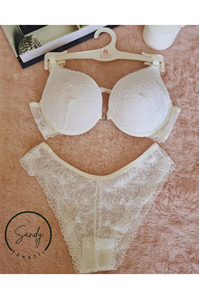 Koza soft Lace Front Opening Stone Clip Half Supported Wedding Dress Ecru Bra Set