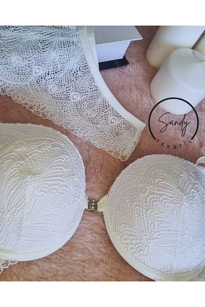 Koza soft Lace Front Opening Stone Clip Half Supported Wedding Dress Ecru Bra Set