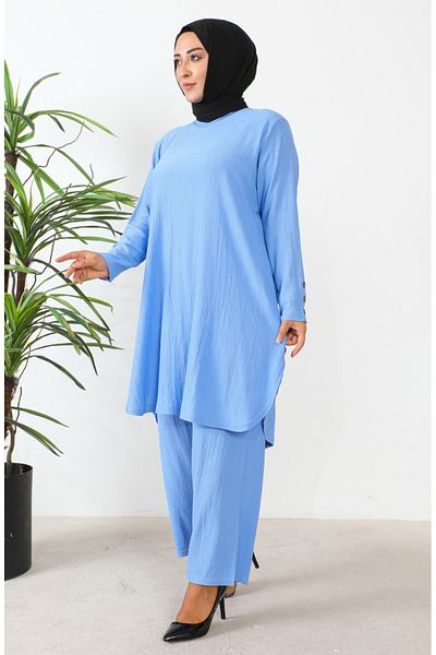 sefamerve Σετ χιτώνα και παντελόνι Plus Size Blue Stone - 2658-09