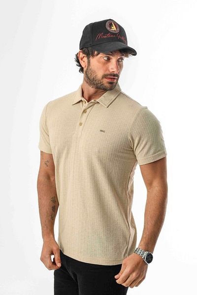 Tony Montana Regular Fit Polo Collar Buttoned Emblem Linen T-Shirt-Kt-1003