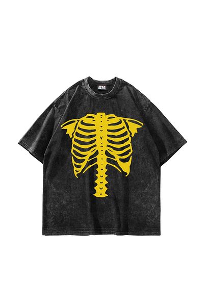 Sekizbiraltı Κίτρινη Μπλούζα Oversize Unisex με Εκτύπωση Θώρακα σε Μαγιό Μαύρο