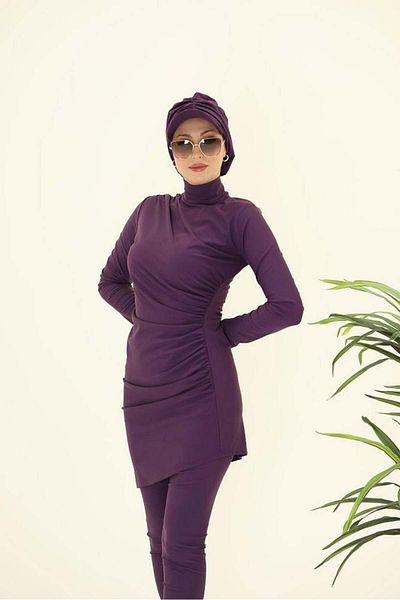 NS Tasarım Tesettür Mayo Scarlett Double Purple Swimsuit Set