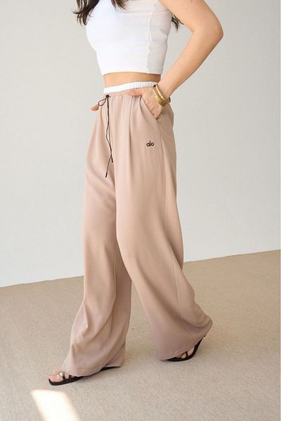 Lupies Women's Beige Elastic Waist Straight Pants