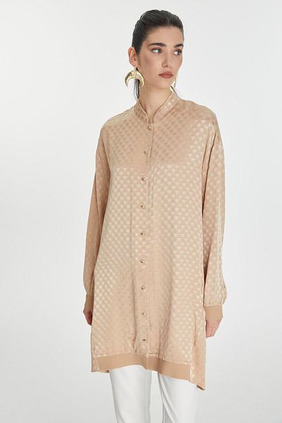 Zühre Jacquard Judge Collar Beige Jacket C-0134