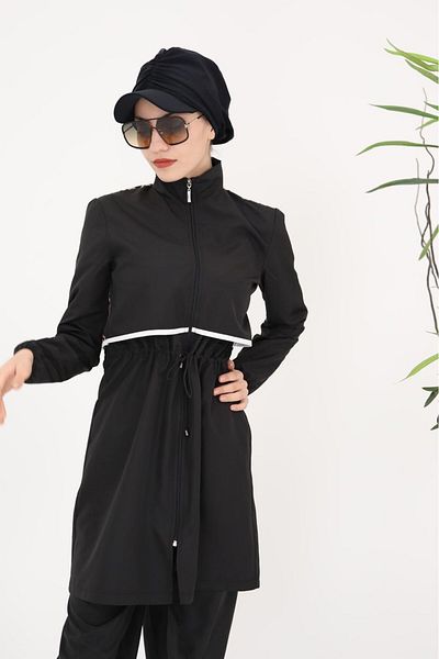 NS Tasarım Tesettür Mayo Sabrina White Stripe Design Hijab Swimsuit
