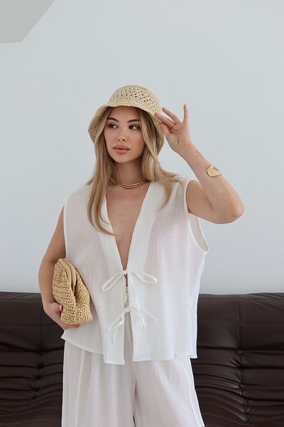 Laluvia Weißer Samantha-Anzug mit Weste und Hose zum Binden – 51155
