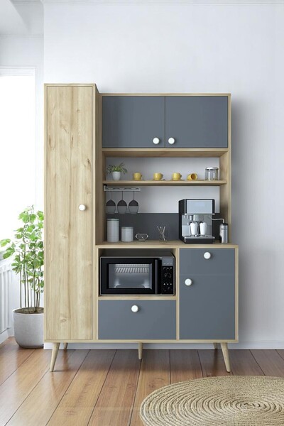 FLORADESİGN Colombia Kahve Köşesi – Çok Amaçlı Mutfak Dolabı | Airfryer Organizeri & Raflı Depolama Ünitesi