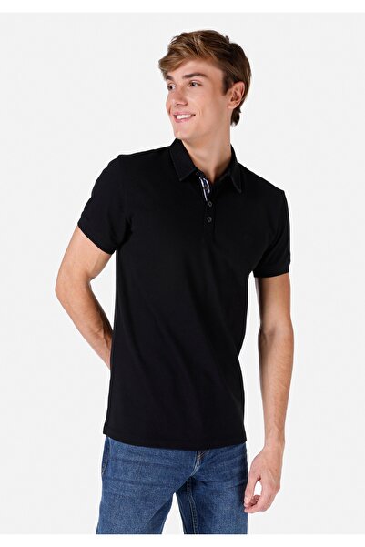 Colin's Ανδρικό μαύρο κοντομάνικο μπλουζάκι Slim Fit Polo Neck