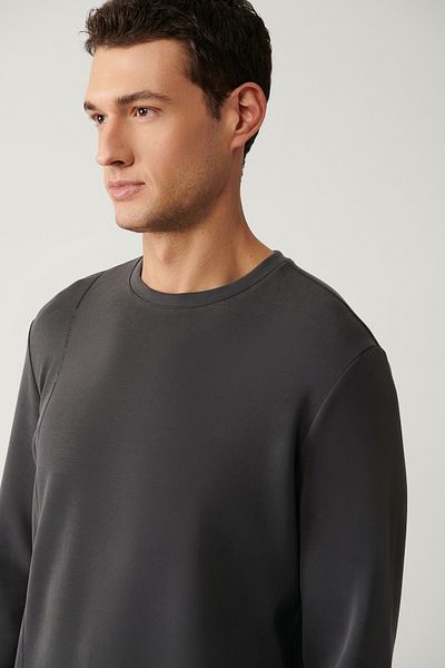 Avva Ανδρικό φούτερ Anthracite Crew Neck με στάμπα Soft Touch A41y1224