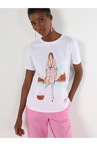 Colin's Regular Fit Round Neck Women's White Short Sleeve T-Shirt