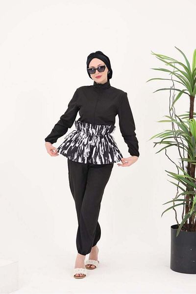 NS Tasarım Tesettür Mayo Hijab Parachute Fabric - Ballerina Design Jumpsuit Swimsuit 520