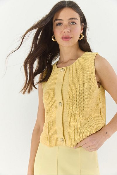 Bianco Lucci Women's Crew Neck Gold Button Detailed Zero Sleeve Knitted Vest Ty251001 60283265