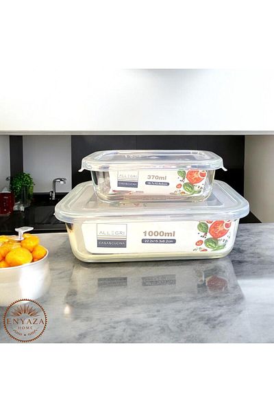 ENYAZA(2024) Glass Locked Storage Container Set of 2 Rectangular Storage Container with Lid