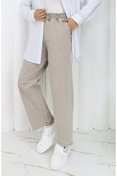 sefamerve Beli Lastikli Kot Pantolon 9633-06 Taş