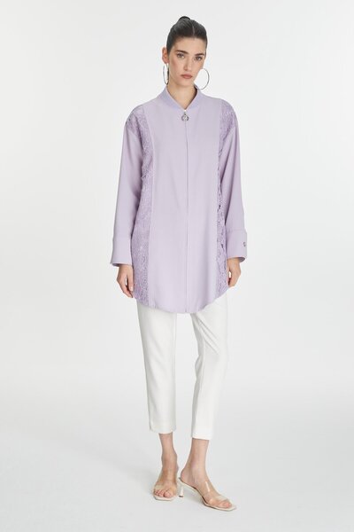 Zühre Embroidery Detailed Zippered Lavender Jacket C-0126