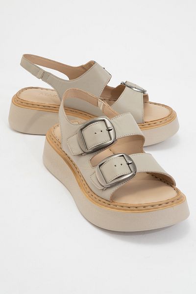 Ataköy Ayakkabı Women's Leather Thick Sole Buckle Sandals