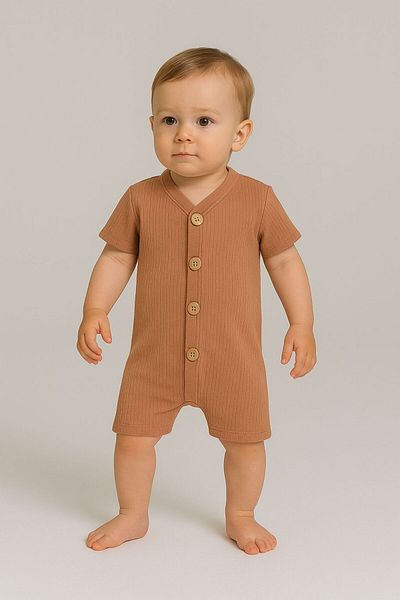 Mai Perla Organic Wooden Buttoned Short Sleeve Baby Rompers Set
