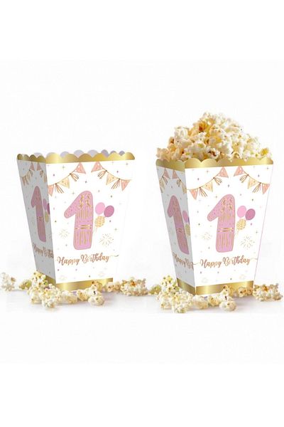 kidspartim Pink Gilded 1 Year Old Corn Box 8 Pieces