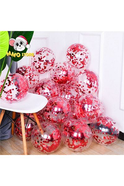 Deniz Party Store Red Confetti Transparent Balloon Set 10 Pieces