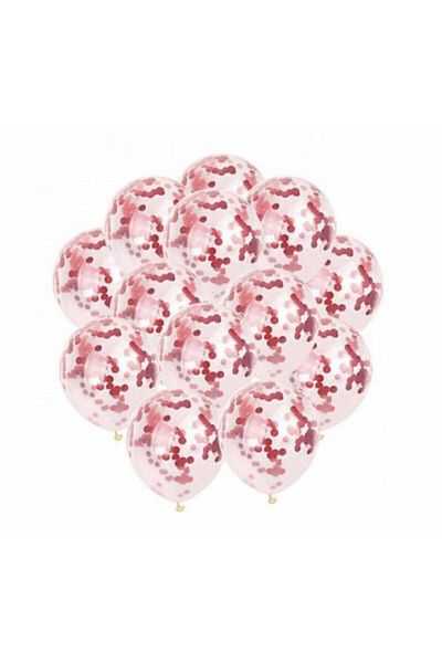Deniz Party Store Red Confetti Transparent Balloon Set 10 Pieces