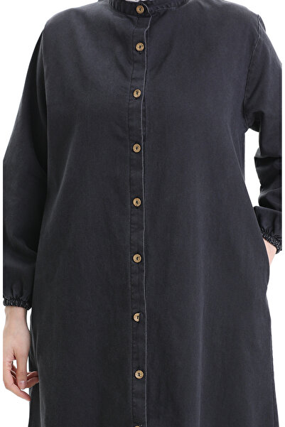 sefamerve Boydan buttoned denim abaya 0058-03 black