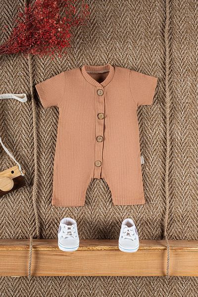 Mai Perla Organic Wooden Buttoned Short Sleeve Baby Rompers Set