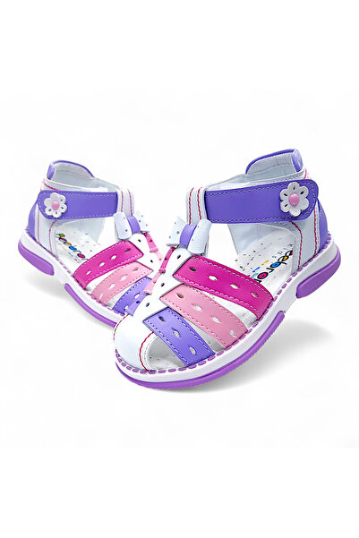 BEEBRON Ortopedik Kız Bebek Ve Çocuk Sandaleti Gök Kuşağı Serisi Beyaz Lila P...