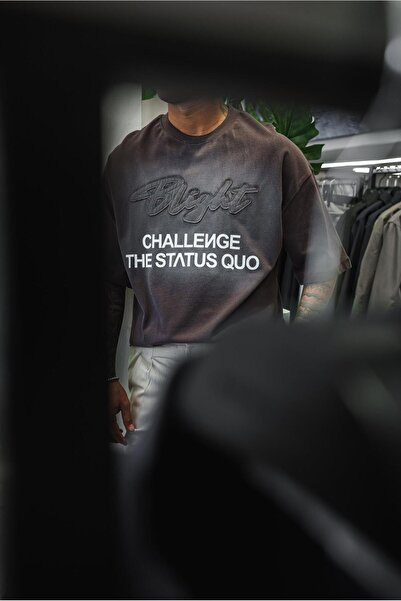 ablukaonline Ανδρικό μπλουζάκι με στάμπα Oversize που πλένεται καφέ