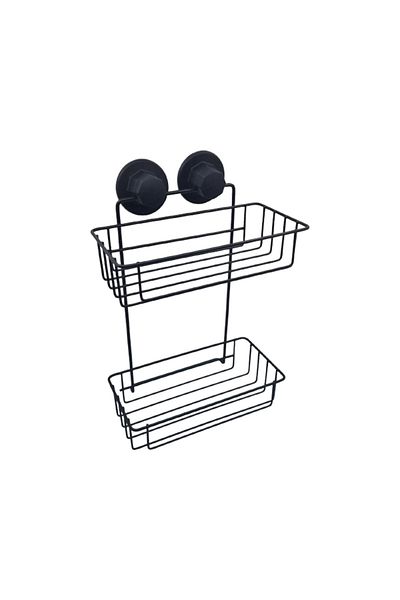 flores Bathroom shelf, metal, two shelves, suction cup mount, matte black, SV402B, 250 x 125 mm