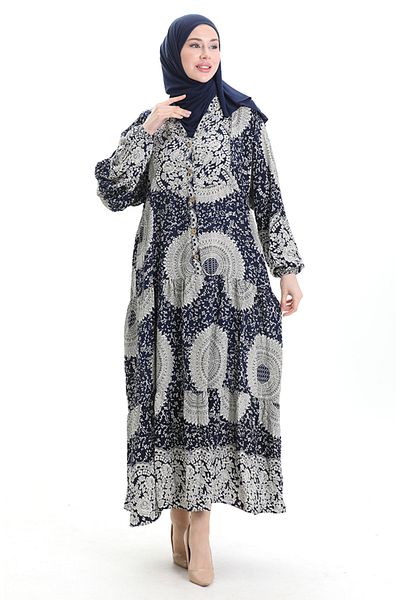 sefamerve Φόρεμα με μοτίβο από ύφασμα βισκόζης 0061-03 Navy Blue