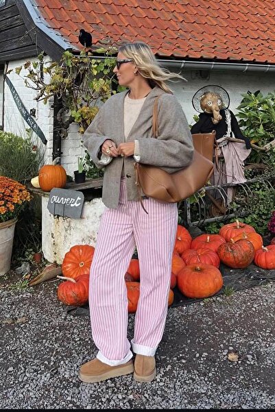 Madmext Pembe Çizgili Kadın Jean Pantolon Mg2463