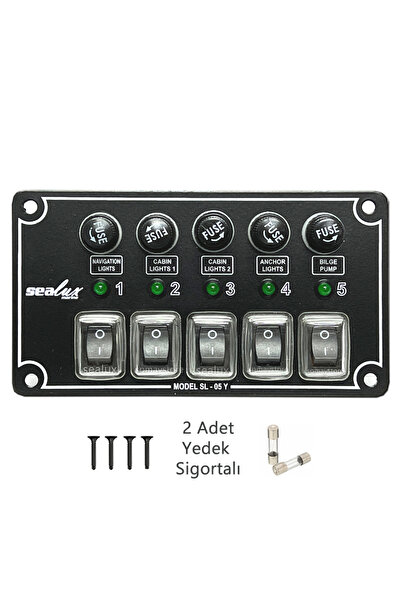Somay Store Tekne Switch Panel Kontrol Paneli Yatay Model Sealux 5 Anahtar 80x145mm